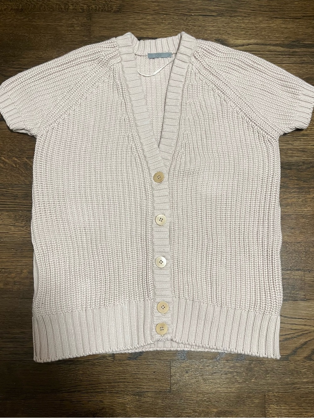 🍁 Fall COS Ribbed Knit Cap Sleeve Cardigan - Neutral Ivory Shaker Stitch - M